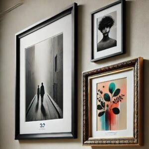 Three different arts hanging on the wall